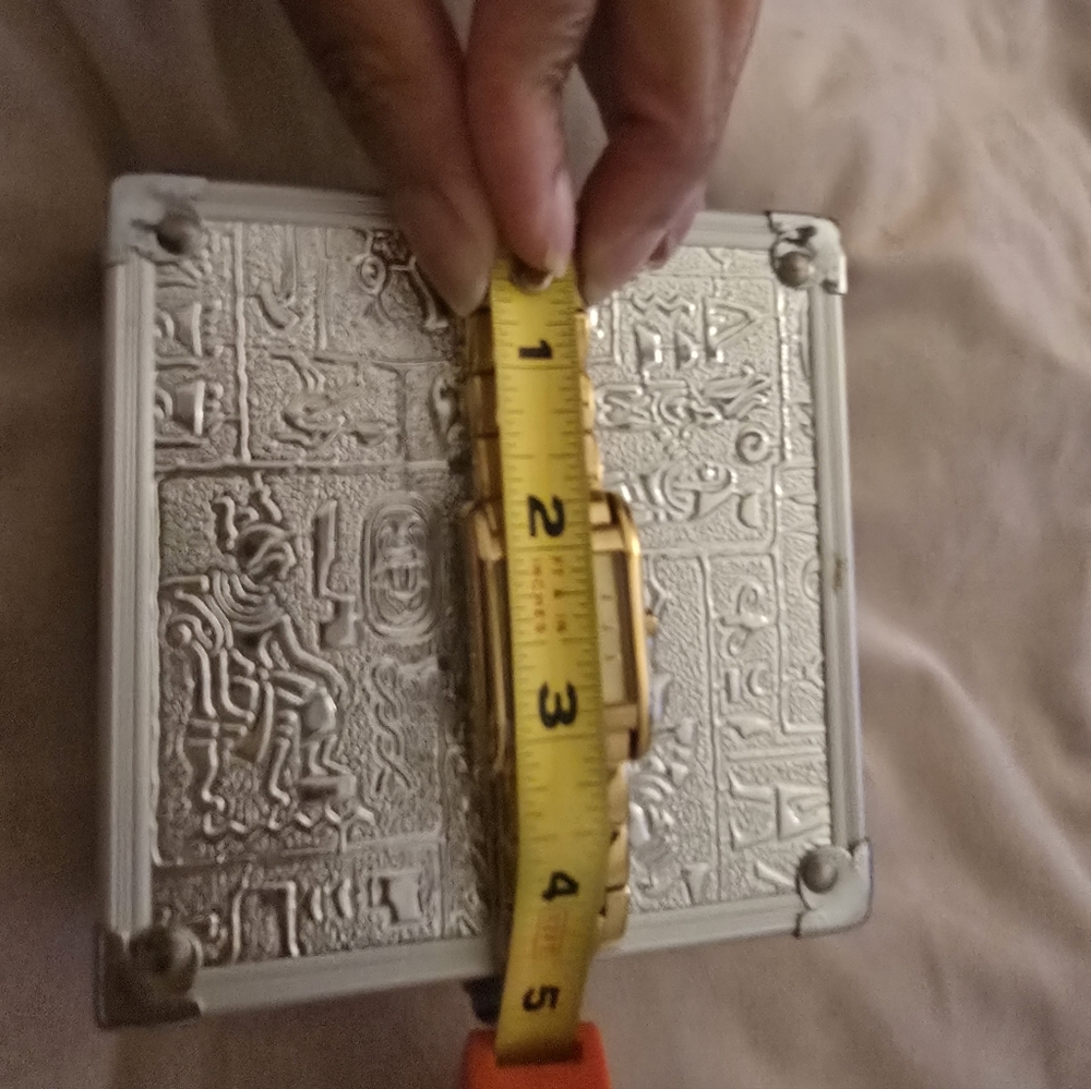 Gold Rectangular Watch with Patterned Band - Picture 6 of 6